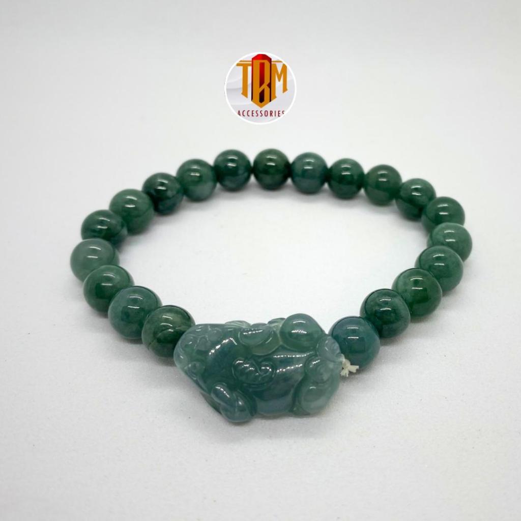 [Giok Pixiu] Gelang Pixiu Naga Giok Burma Blue Water Jade Premium