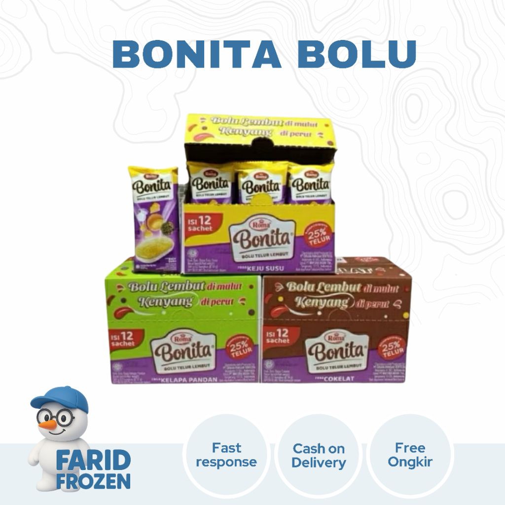 

ROMA BONITA BOLU TELUR LEMBUT COKLAT/KELAPA PANDAN/KEJU SUSU 30 GR X 12