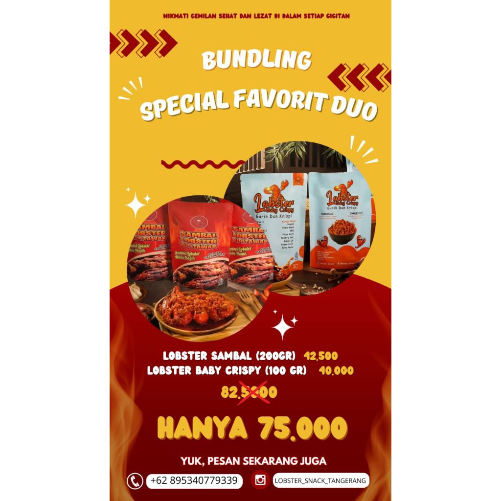 

Bundling Favorit Duo (Lobster Baby Crispy + Lobster Sambal) Lobster Air Tawar 300 gram