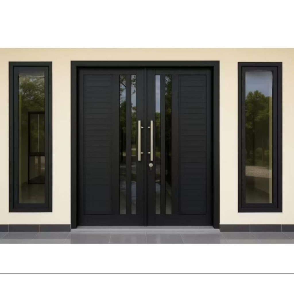 set kusen pintu kupu-kupu + jendela aluminium pintu T210 L130 + jendela  T180 L50 kanan kiri lengkap