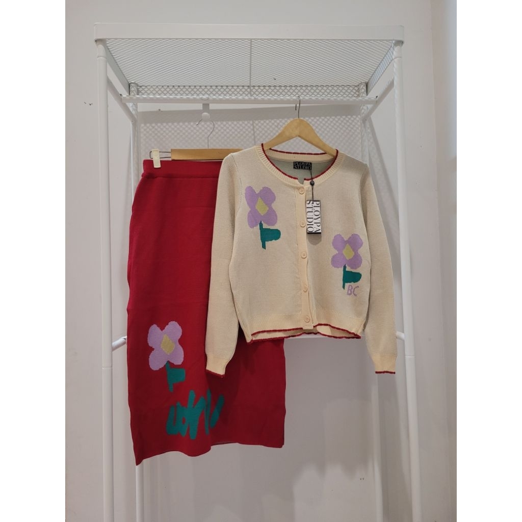 Korean Look set Cardigan rok & dress KNIT Premium by Ploypa Studio Natal Christmas Imlek Bangkok BKK
