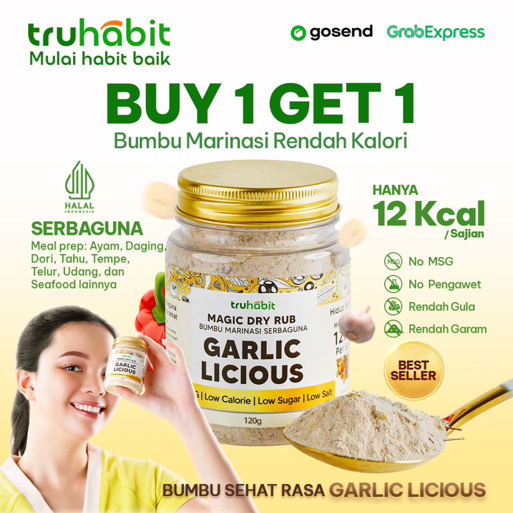 

(PROMO B1G1) - TRUHABIT, Dry Rub Garlic Licious | Bumbu Diet | Bumbu Instan | Dry Rub Bumbu Marinasi Ayam & Daging Diet | Bumbu Dapur Bubuk Lengkap Tanpa MSG & Pengawet | Rendah Kalori