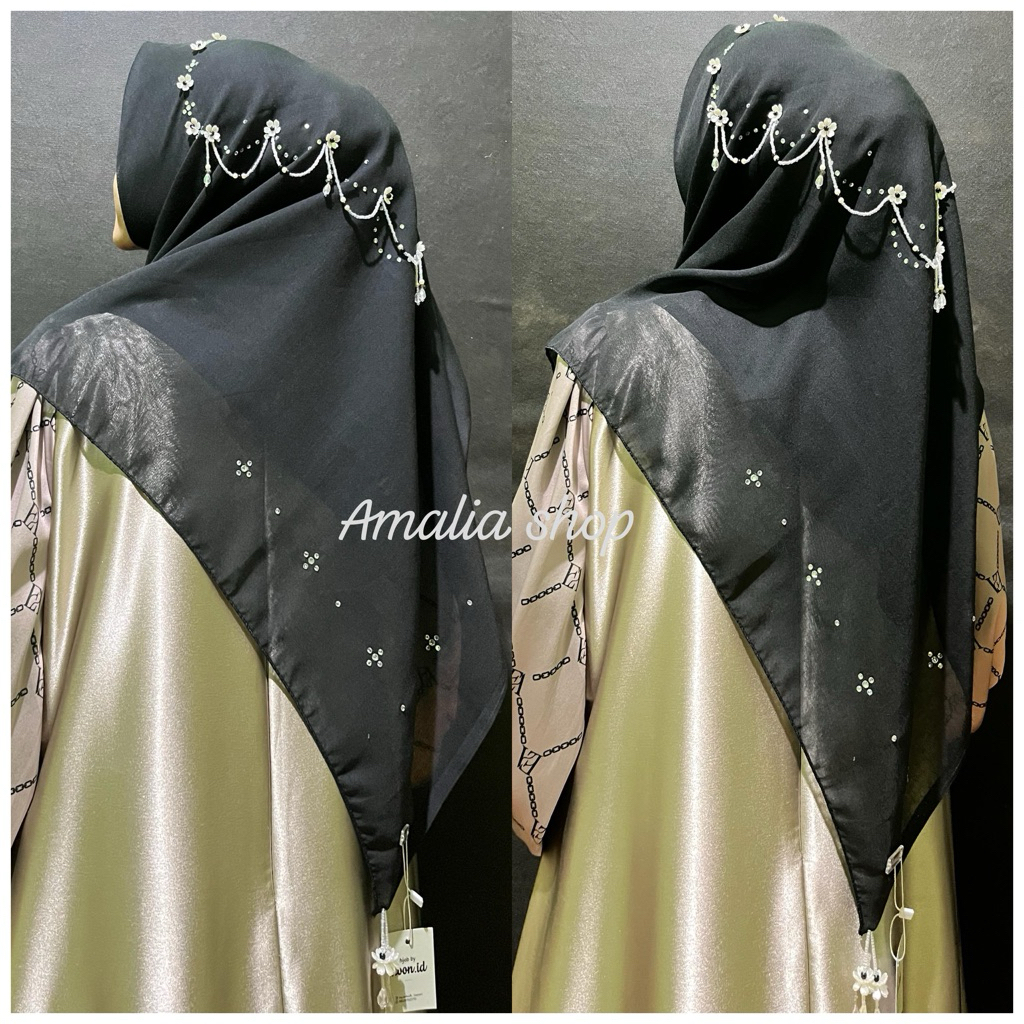 hijab segi empat kekinian,payet, swarovsi, manik2, bebas request motif dan warna