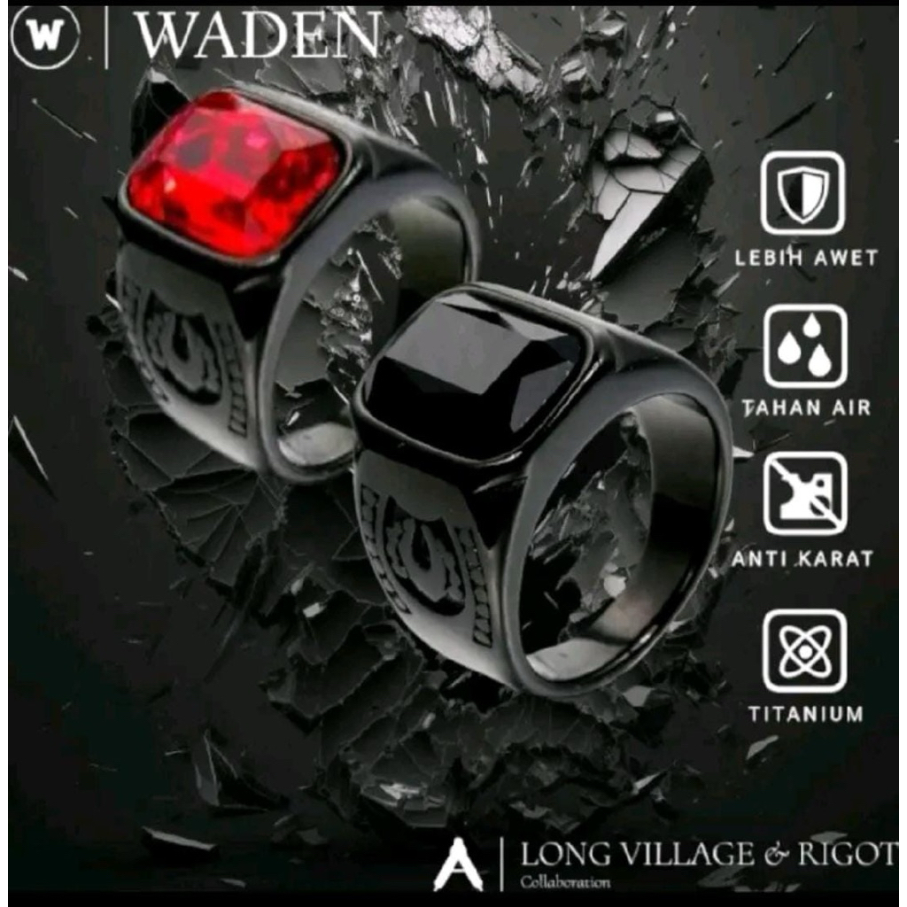 cincin titanium hitam doff baru hitam merah ring