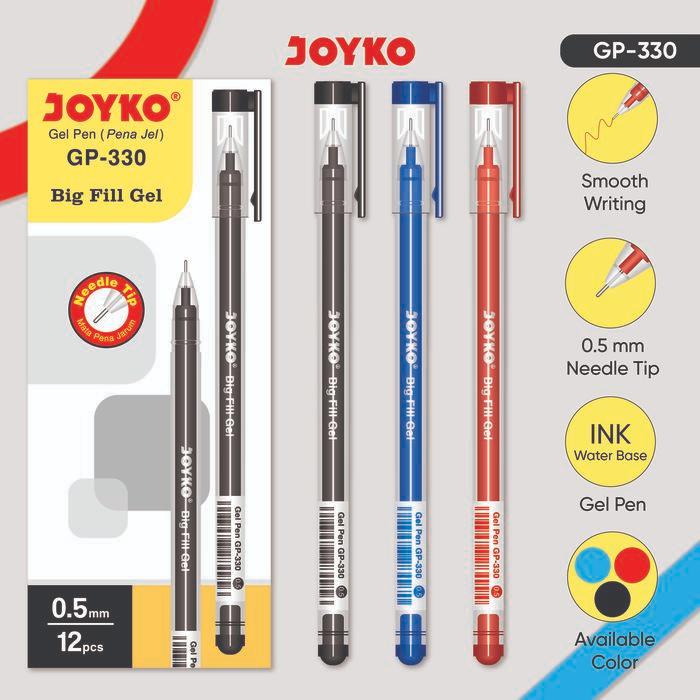 

Pen Joyko GP-330 Big Fill Gel Needle Tip 0.5mm Original (12 PCS) / Ballpoint Bolpen Pulpen Joyko GP 330 0.5 Mili Per Lusin