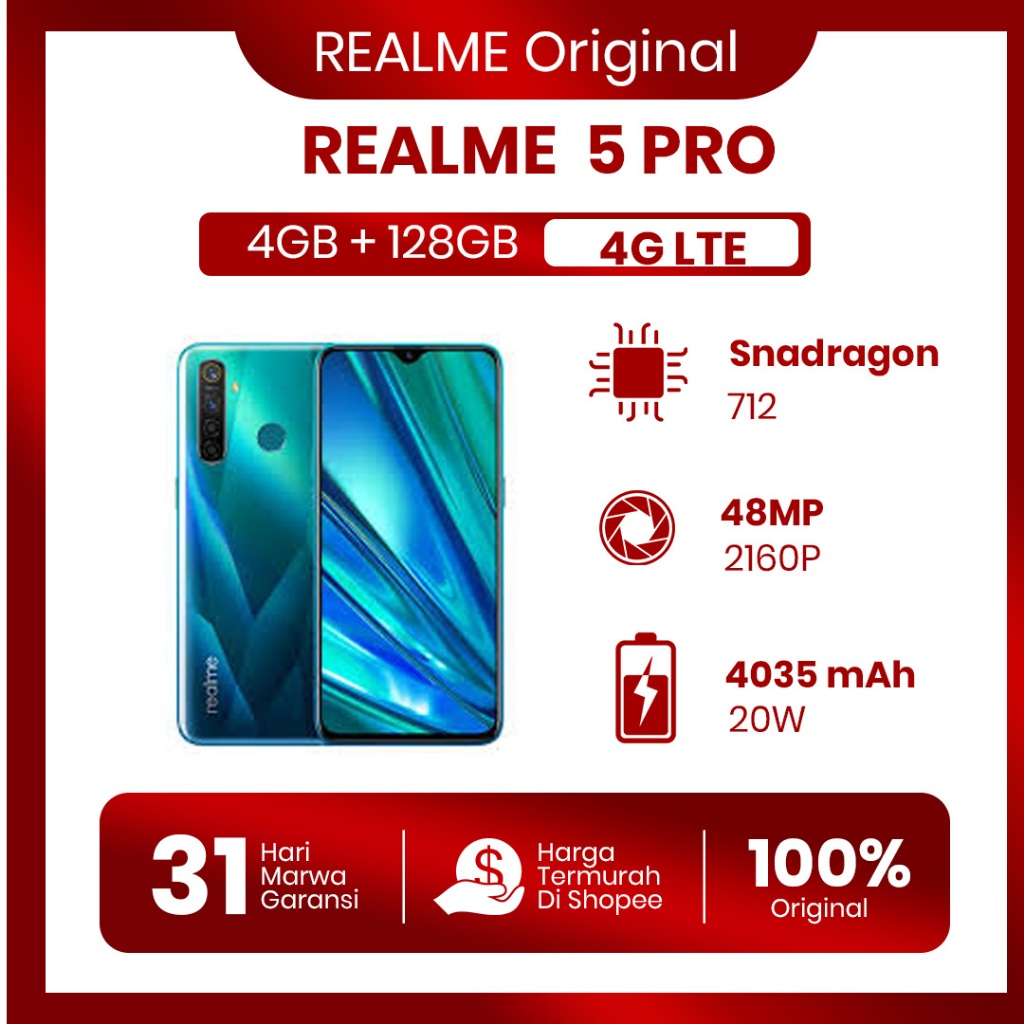 REALME 5 PRO 4/128 GB FULLSET ORIGINAL SECOND BERGARANSI 100% UANG KEMBALI