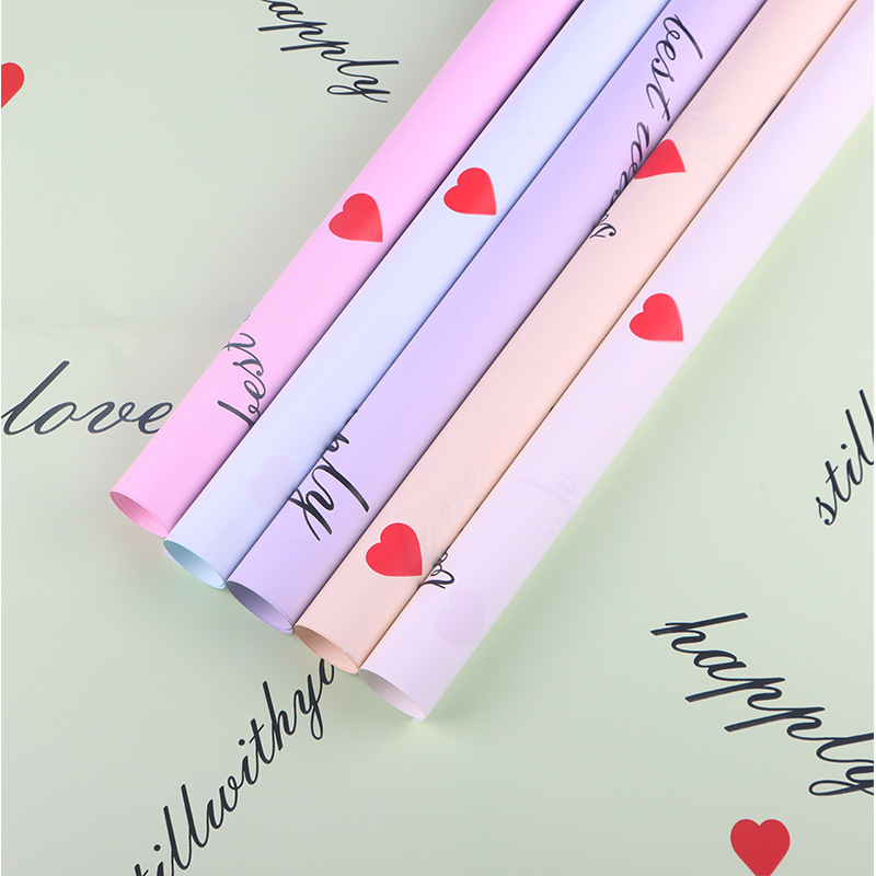 

20 LEMBAR Kertas Buket Bunga Flower Wrapping Warna Pastel Motif Tulisan Love KB6166