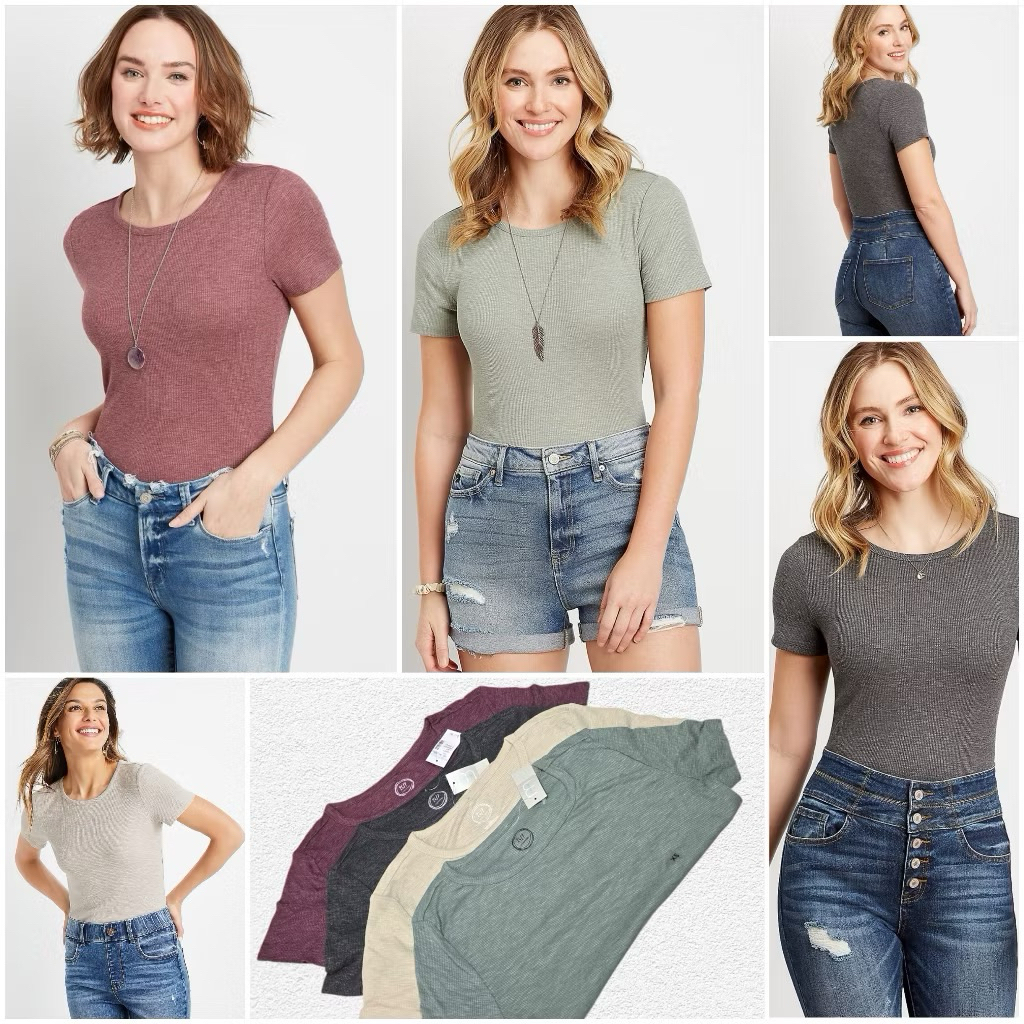 ATASAN MAURICES SOLID RIB KNIT TUCK IN TEE