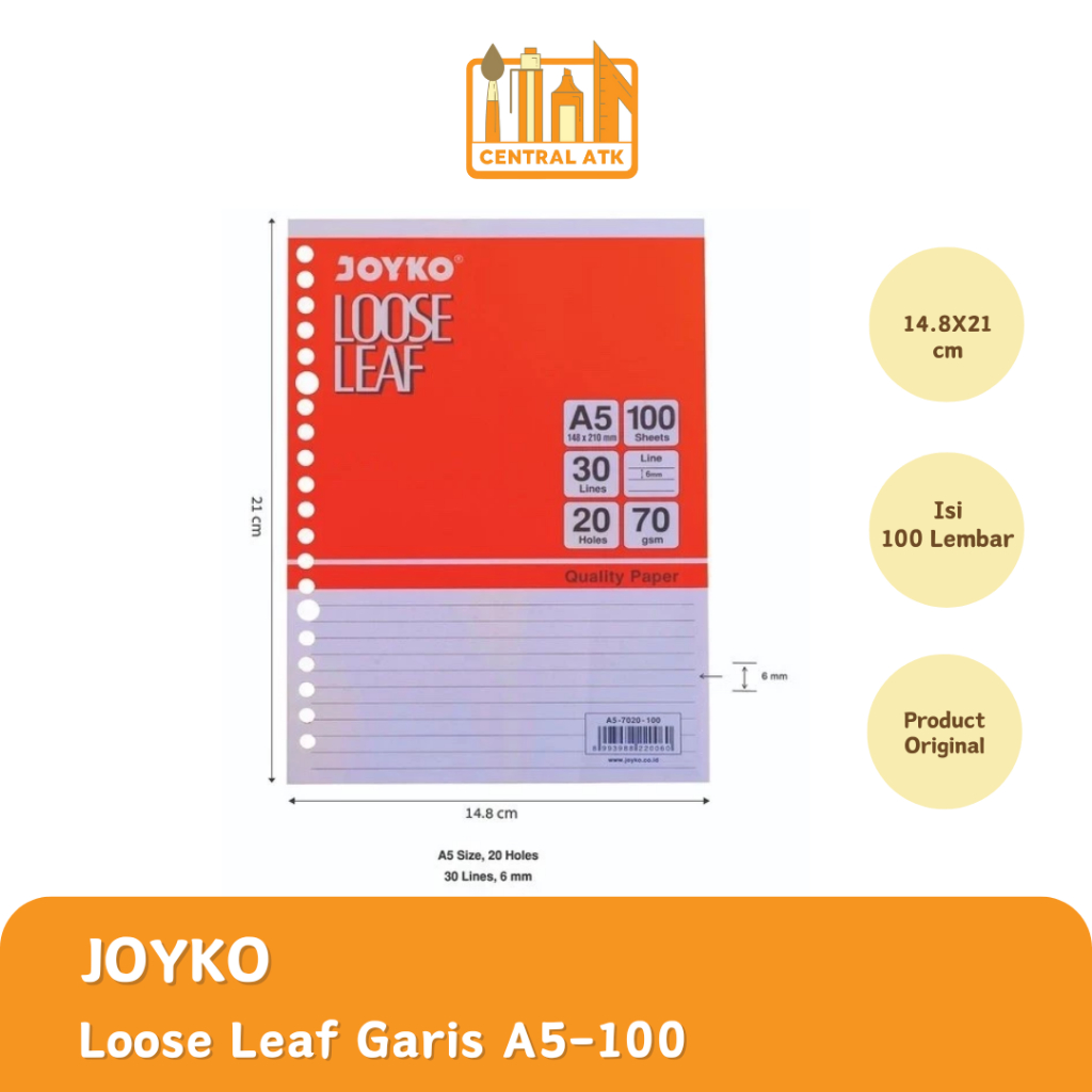 

KERTAS BINDER / LOOSE LEAF GARIS JOYKO A5 100 LEMBAR