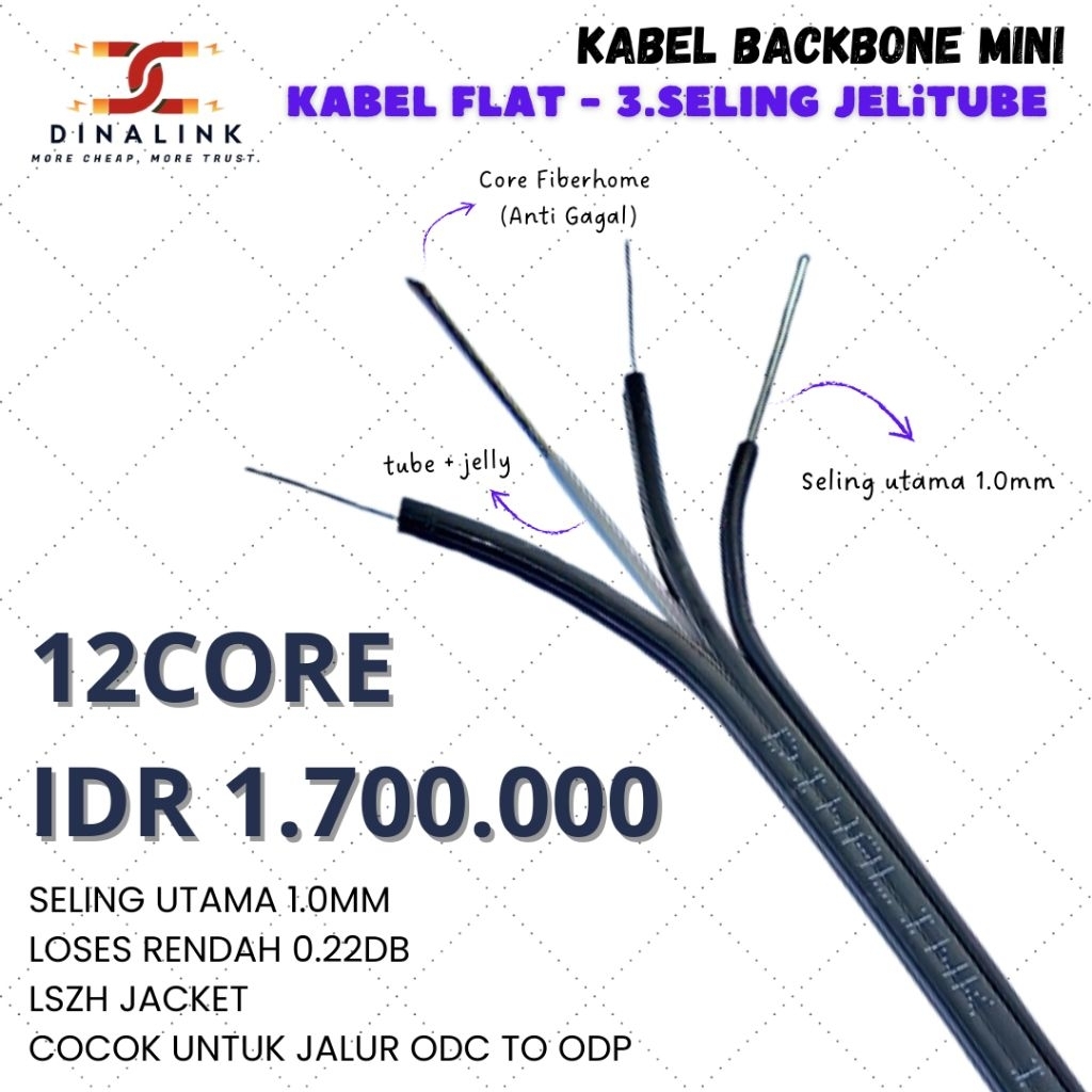 KABEL FIBEROPTIC FO DROPCORE JELLY TUBE 3SELING 12CORE 6CORE 4CORE 2CORE 1KM 2KM