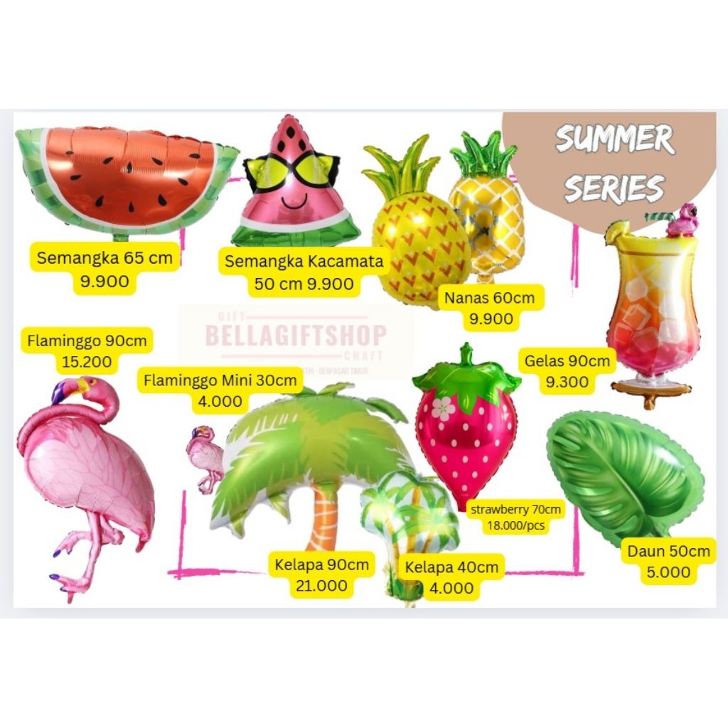 balon foil karakter flaminggo  flamingo burung pink summer party buah nanas semangka strawberry mons