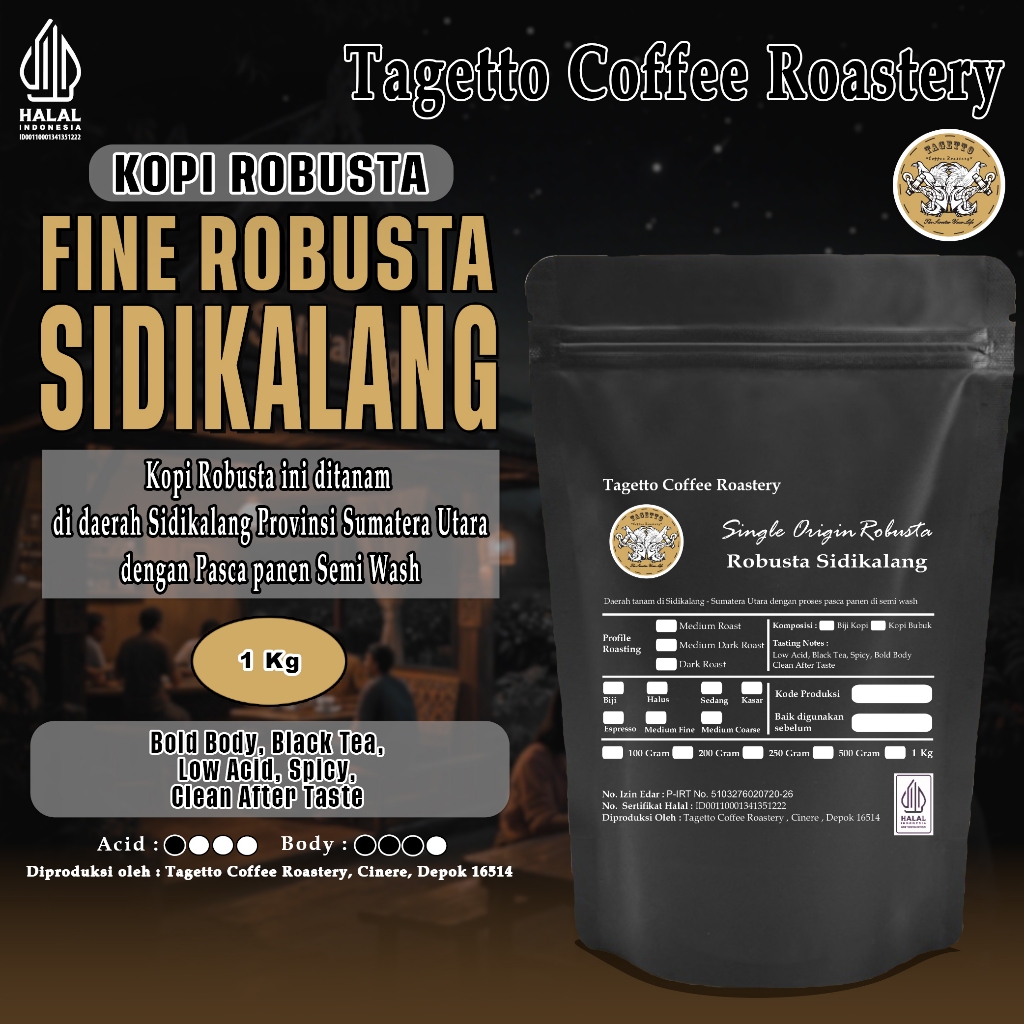 

KOPI FINE ROBUSTA SIDIKALANG 1KG | BEAN GROUND BIJI BUBUK 1 KG TAGETTO COFFEE ROASTERY