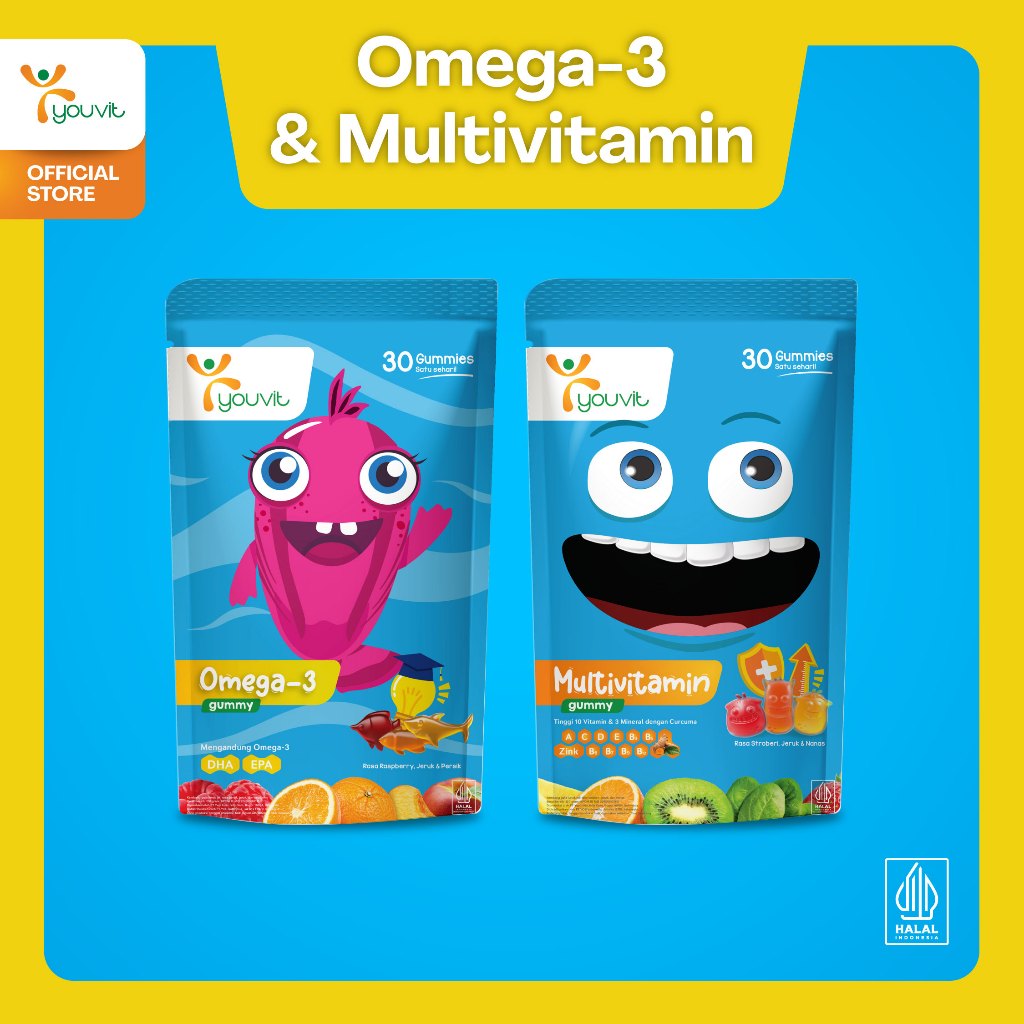 Youvit Multivitamin Anak dan Omega 3 Anak 30 Hari dengan Minyak Ikan dan DHA untuk Imunitas, Otak & 
