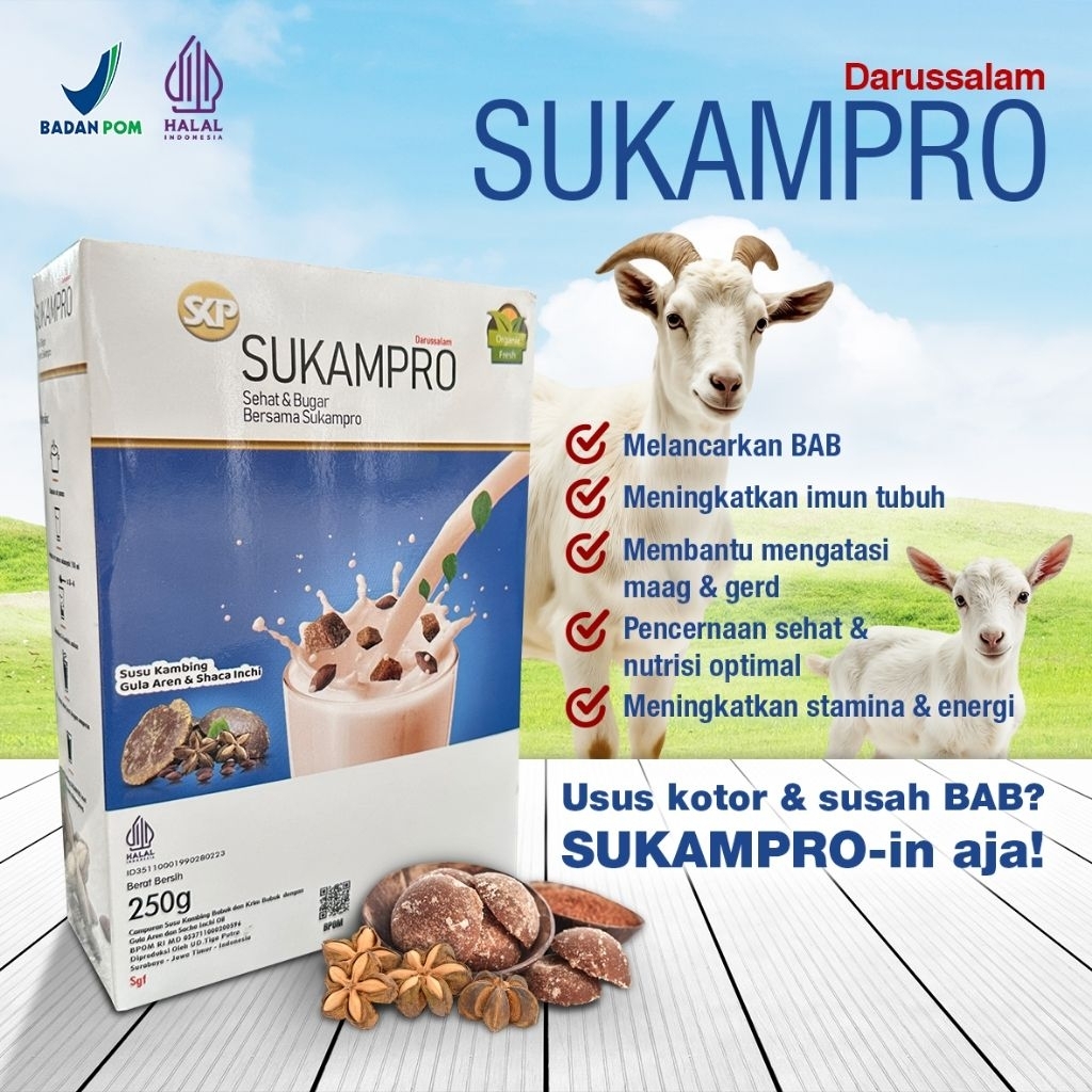 

Sukampro Probiotik Susu Etawa Sukampro Susu Kambing Probiotik Pembersih Usus 10 Sachet @25 Gram/Sachet.