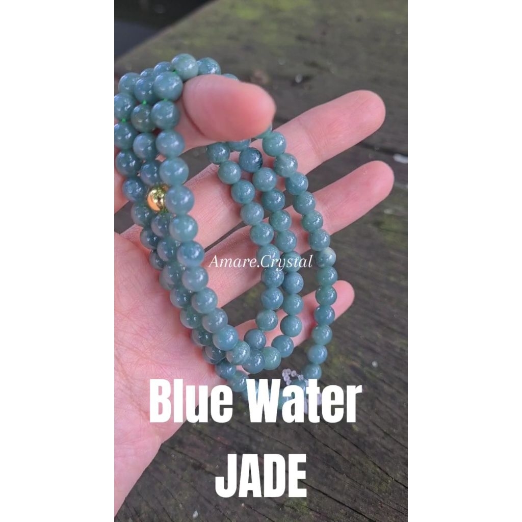7mm Necklace BLUE WATER JADE Crystal Giok Kalung Batu Alam Natural Kristal Aksesoris Gelang 3 rounds