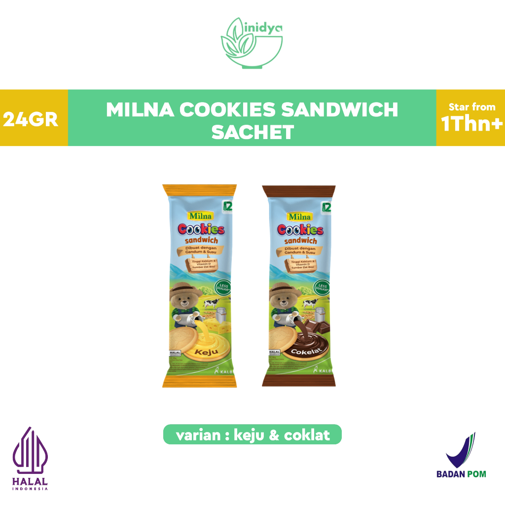 MILNA COOKIES SANDWICH SACHET (24gr) - Biskuit Mpasi Bayi | Biskuit Milna 1 tahun Rasa Coklat dan Ke