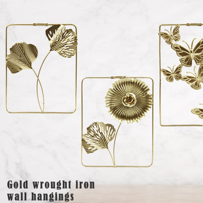 Ornamen Gantung Dinding Besi Tempa Kreatif Bunga Kupu-kupu Hiasan Dinding Logam Mewah Dinding Ruang 
