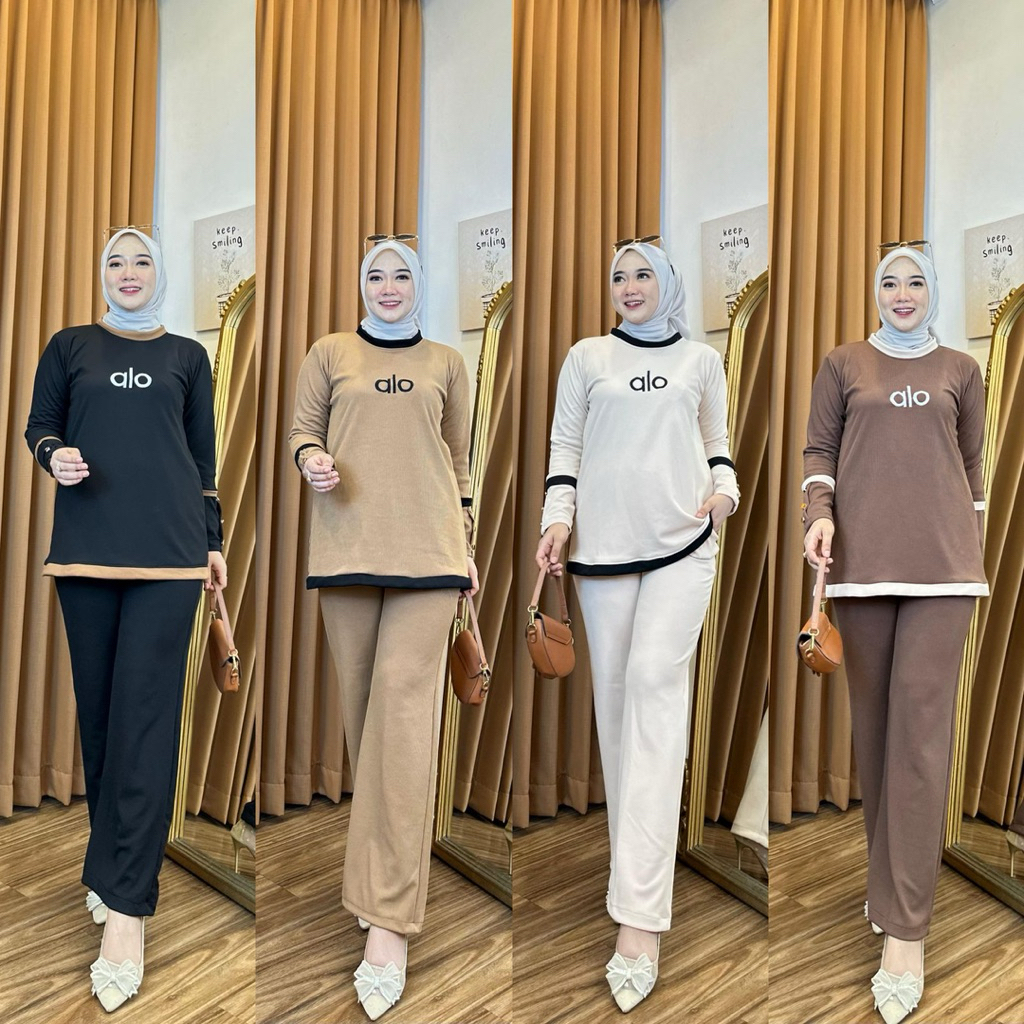 TATAOS BANGKOK ALO MELVY ONE SET SETELAN BLOUSE IVERAIZE & CELANA KULOT HIGHWAIST TAG LABEL KNIT RAJ