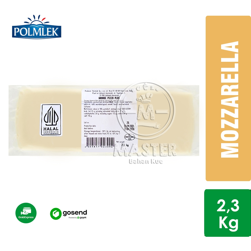 

Keju Mozzarella POLMLEK Grande Pizza Plus / Mozzarella Cheese Block 2,3 Kg [KHUSUS INSTANT]