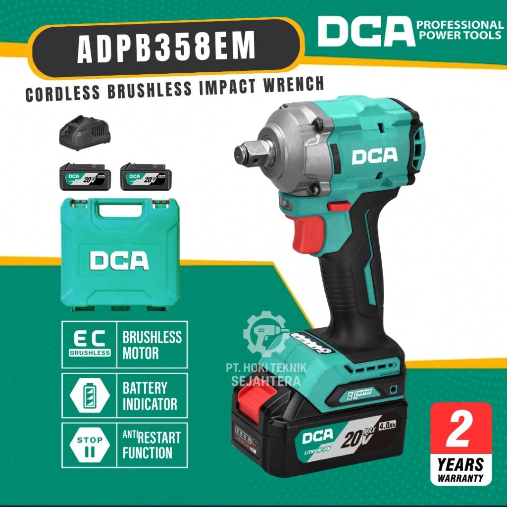 DCA CORDLESS BRUSHLESS IMPACT WRENCH ADPB358 EM / MESIN IMPACT DCA PEMBUKA BAUT RODA MOTOR MOBIL