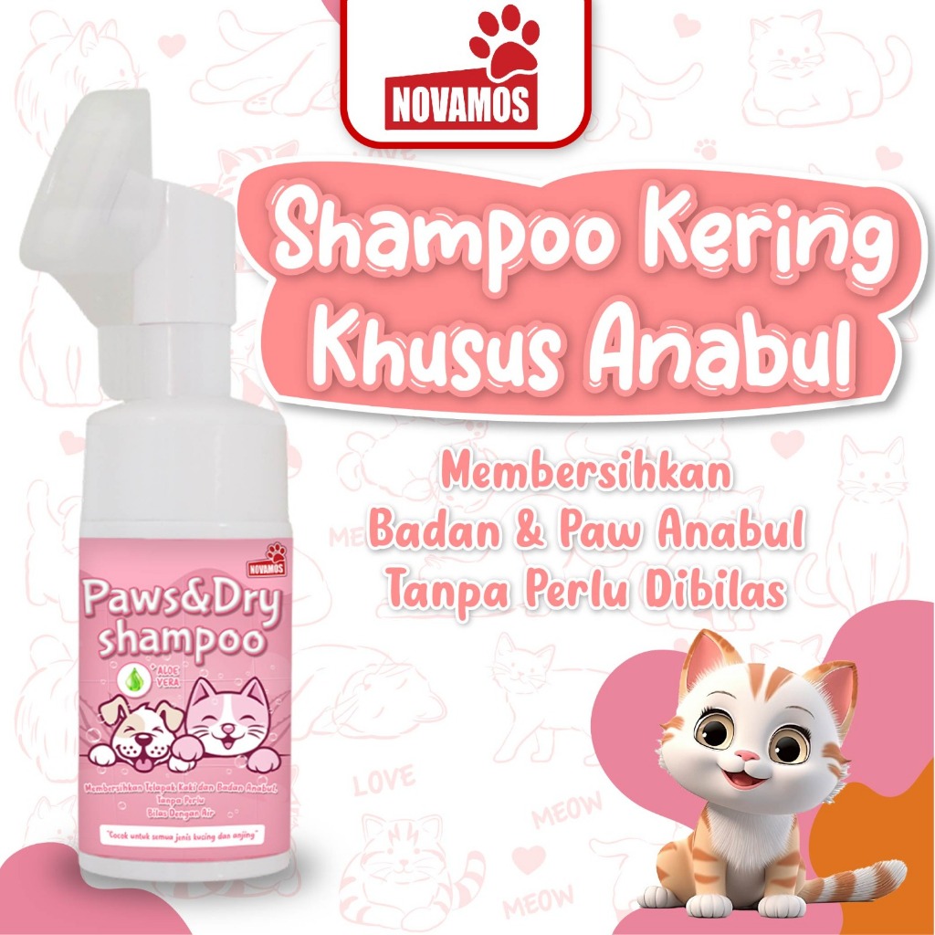 [ READY INSTANT ] Novamos Shampoo Kering Kucing dan Anjing Paws & Dry 100 ML Sampo Praktis Sampo Hew