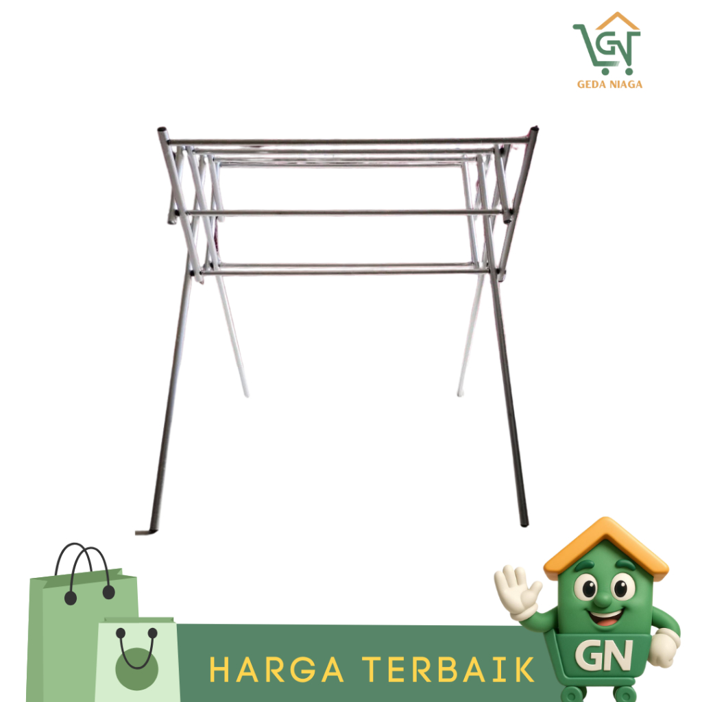 Jemuran Pakaian / Rak Handuk Lipat Pipa Aluminium Peony