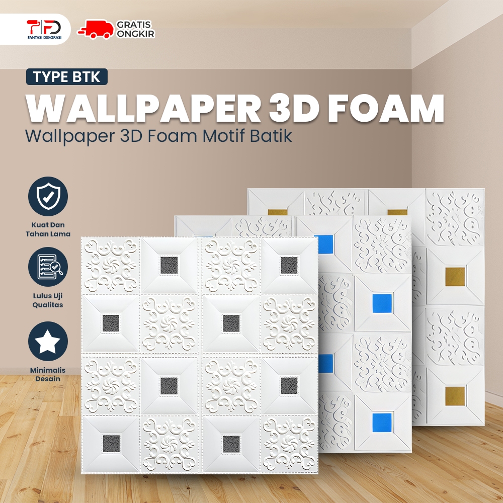 Wallpaper 3D Foam Motif Batik Brickfoam 70Cmx70Cm Wallsticker