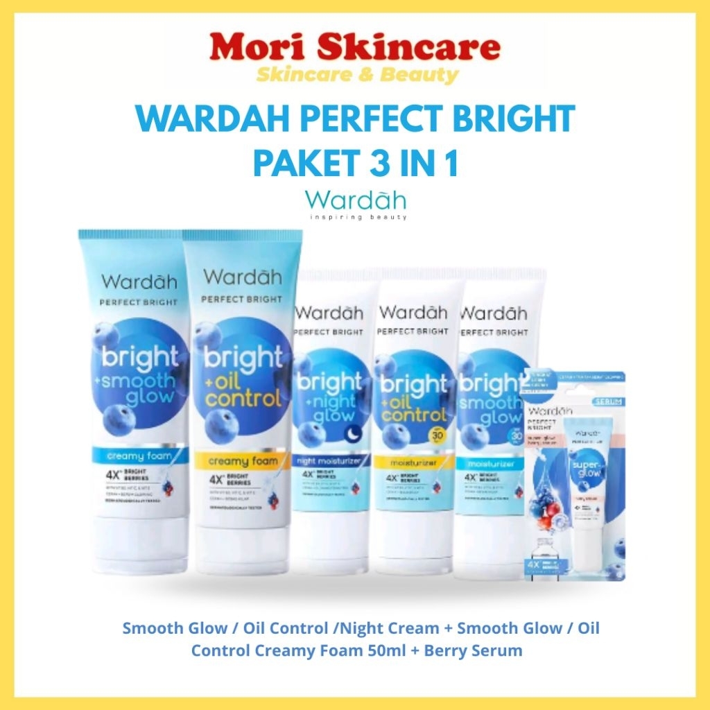 Wardah Perfect Bright Paket 3 in 1 ( Day / Night Cream + Creamy Foam 50 mili + Berry Serum ) Paket P