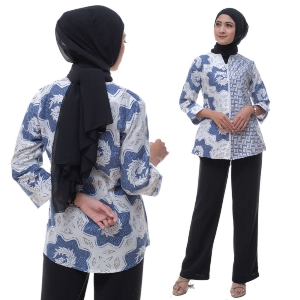 Atasan Blus Wanita Lengan 7/8 Kancing Depan Kantoran Modern Terbaru Kekinian