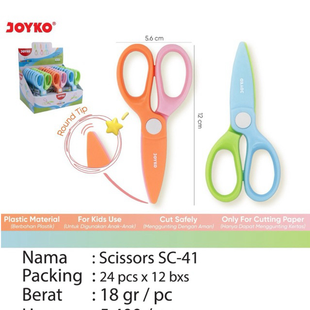 

Joyko Gunting Anak Warna Warni Lucu Pastel Ujung Tumpul / Color Kids Scissor Plastic Handle Sc-41