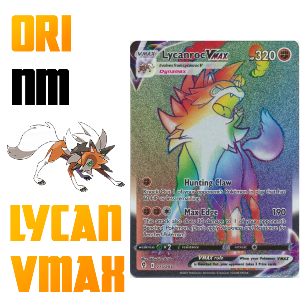 Kartu Pokemon TCG Lycanroc VMAX Rainbow Rare ori