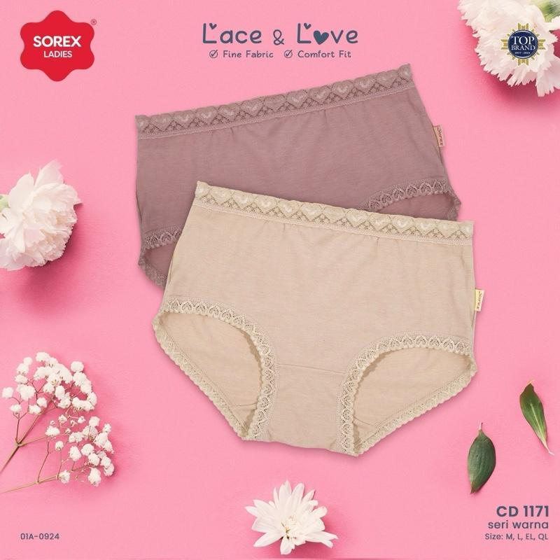 CD Sorex 1171 dan 1172 Lace & Love celana dalam wanita renda bahan katun menyerap keringat tebal hal