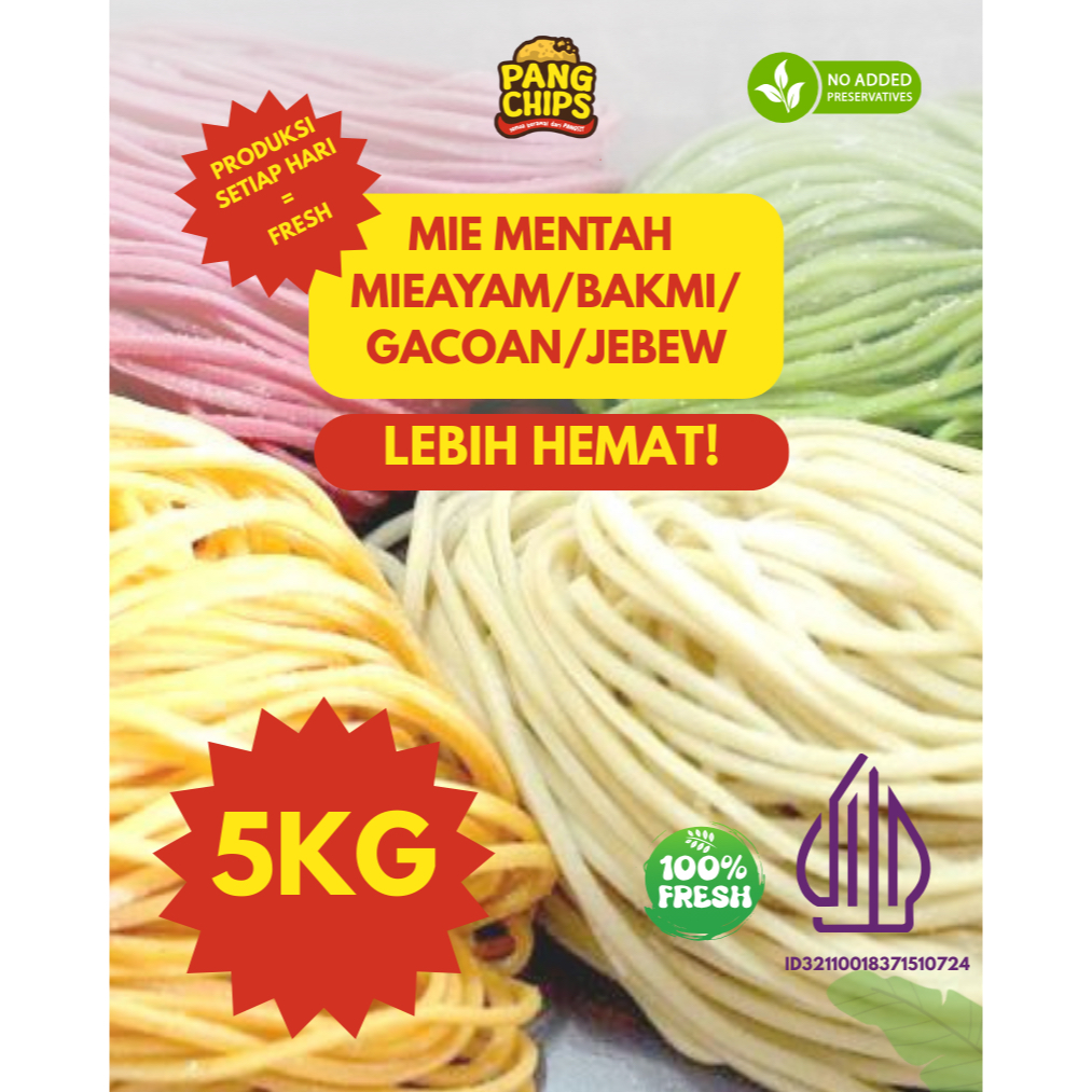

(LEBIH HEMAT) Mie Mentah Fresh 5kg – Mie Ayam, Bakmi, Yamien, Mie Kocok, Gacoan, Jebew