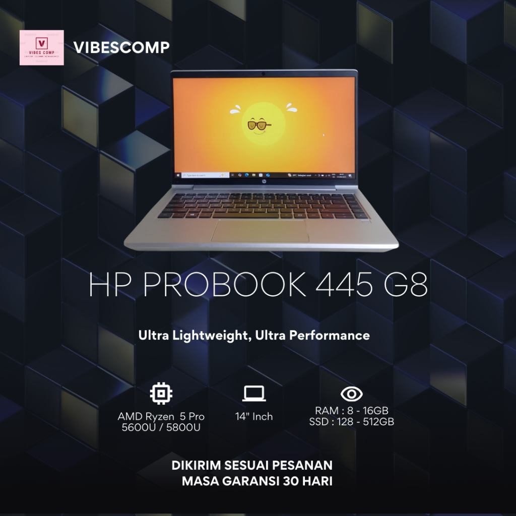 Hp Probook 445 G8 AMD Ryzen 5 Pro 5600U / 5800U Ram 16GB / SSD 512GB Layar 14"Inch BERGARANSI