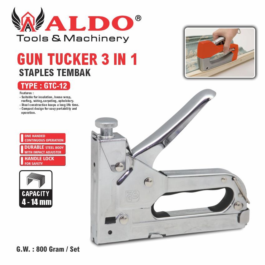 

GUN TUCKER BESI 3 IN 1 GTC-12 / STAPLES GUN / ALAT TEMBAK STAPLES / ALAT STAPLES TEMBAK MERK ALDO