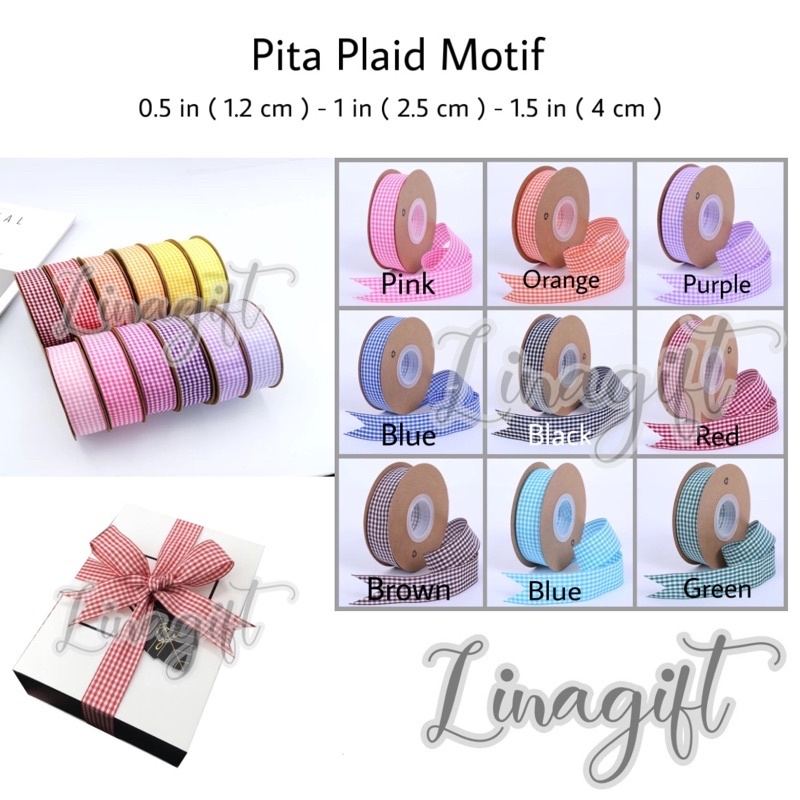 

( Rol 20 yard ) PLAID RIBBON - PITA KAIN KOTAK KOTAK 0.5 INCH / 1 IN / 1.5 INCH