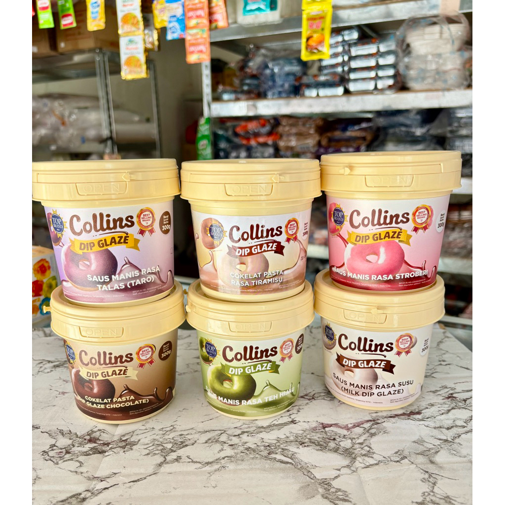 

300gram Collins Dip Glaze Saus Manis Rasa Talas (Taro) Tiramisu Strawberry Chocolate Teh Hijau dan Susu