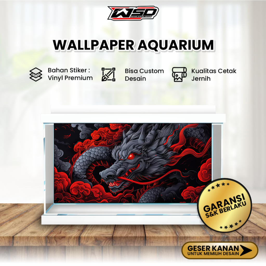 Background Aquarium Wallpaper Stiker Aquascape Sticker Vinyl Tema Dragon 3D