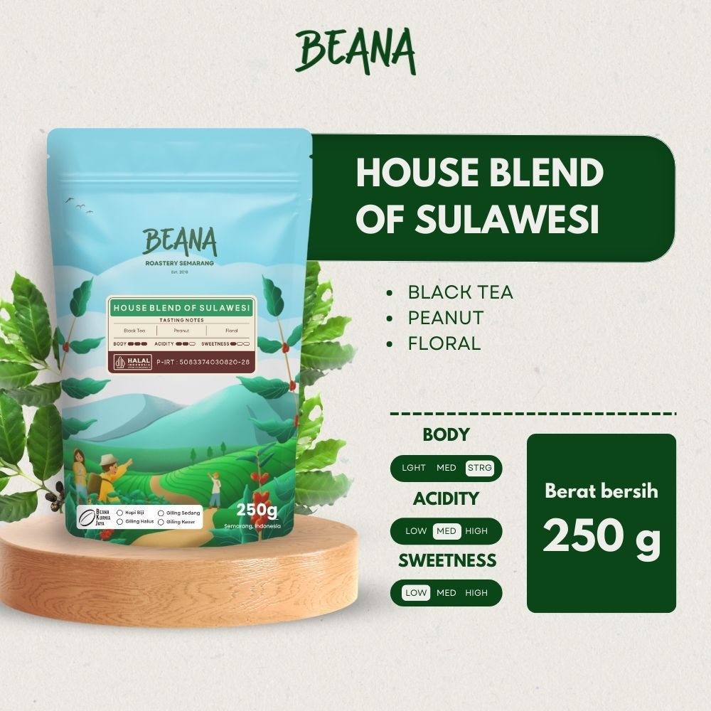 

Beana Roastery - House Blend of Sulawesi Coffee Roasted Beans | Blend Kopi Robusta Arabica 250gr