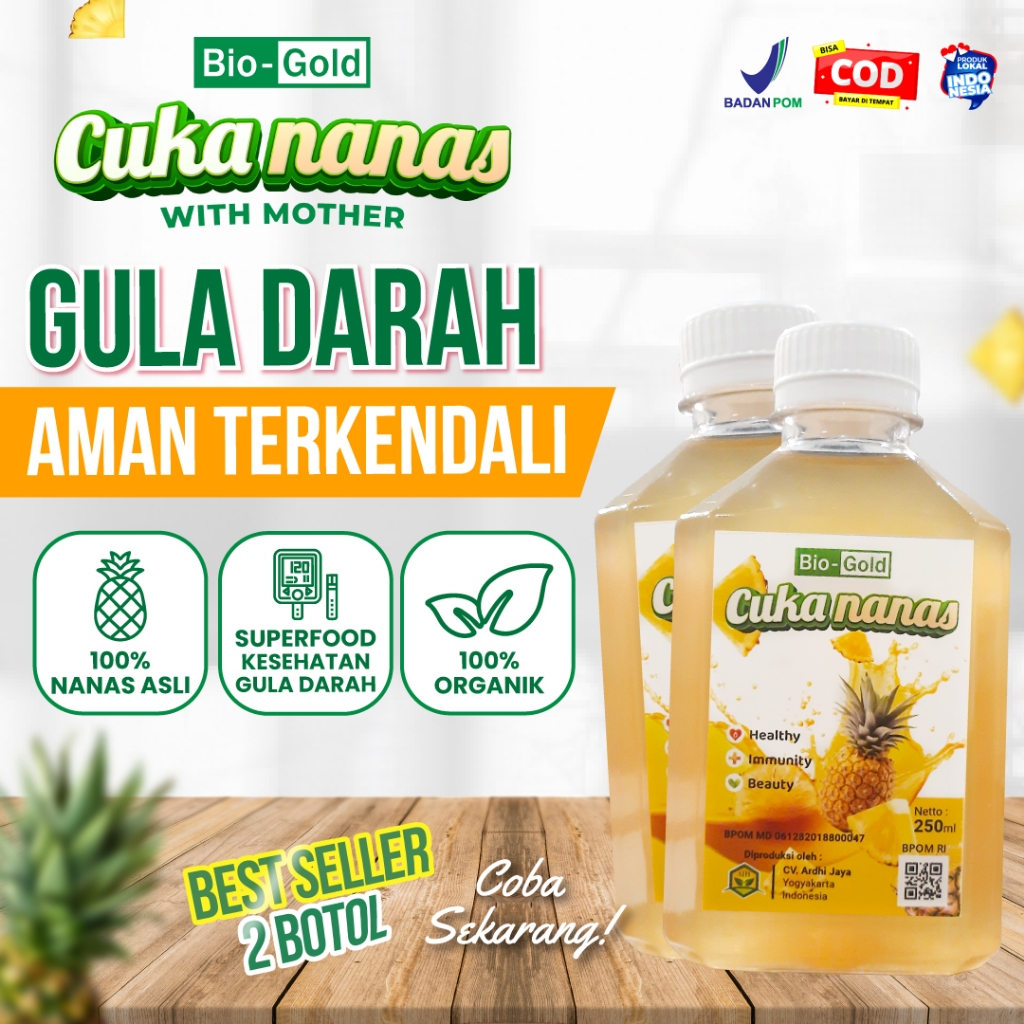 

Cuka Nanas BIO GOLD Fermentasi 250ml - Herbal Tradisional untuk Diabetes, Kolesterol, Hipertensi, Melancarkan Pencernaan, Menjaga Imun, dan Detox Tubuh Alami