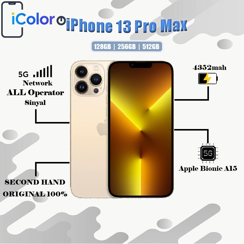 iPhone 13 Pro Max 128GB/256GB/512GB Second BEKAS ORIGINAL 100% MULUS NORMAL FULLSET Kondisi Perfect