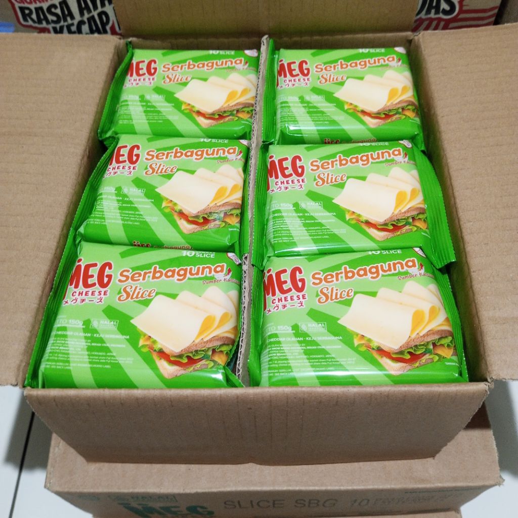 

MEG Cheese Keju MEG Serbaguna Slice @10 LEMBAR X 24 Bungkus - 1 DUS / EXP.NOVEMBER 2025