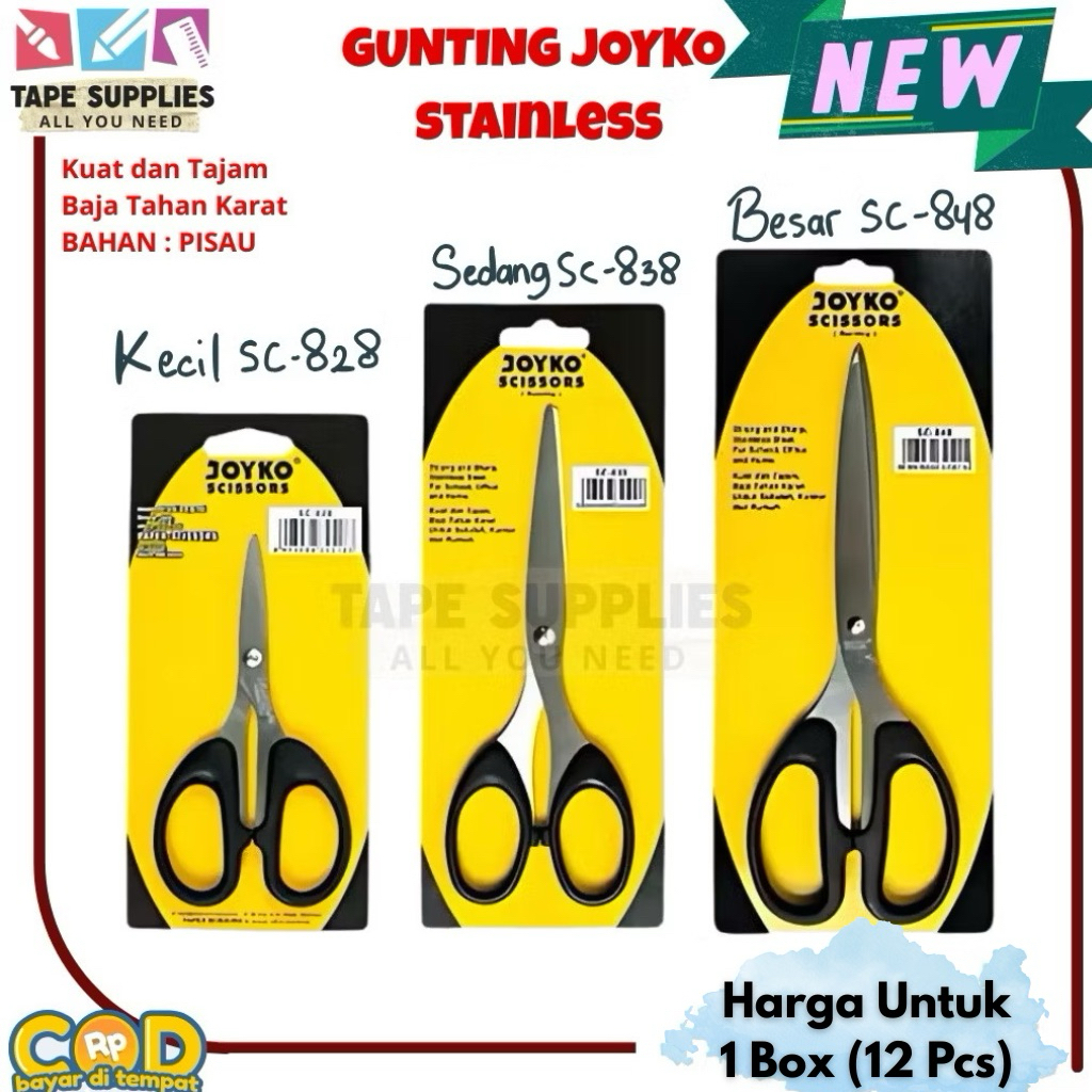

(Dapat 12) Gunting Joyko Stainless SC-828 / SC-838 / SC-848 | Isi 1 Box (12 Pcs)