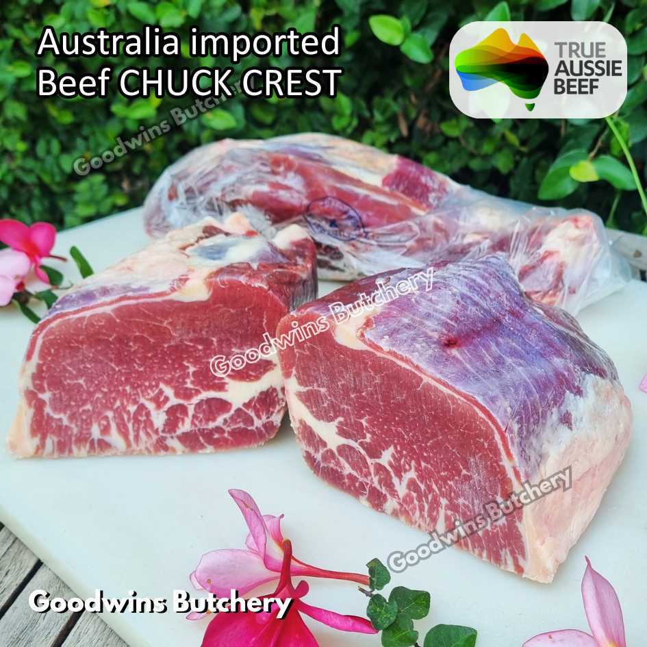 

Beef CHUCK CREST 1.2kg half cuts frozen Australia Kilcoy STEER (young cattle) & AMH