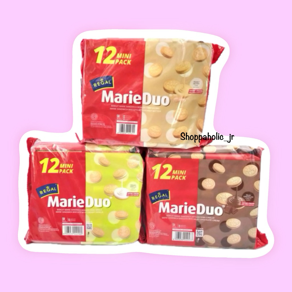 

REGAL Mrie Duo Biskuit krim rasa cokelat vanila kacang