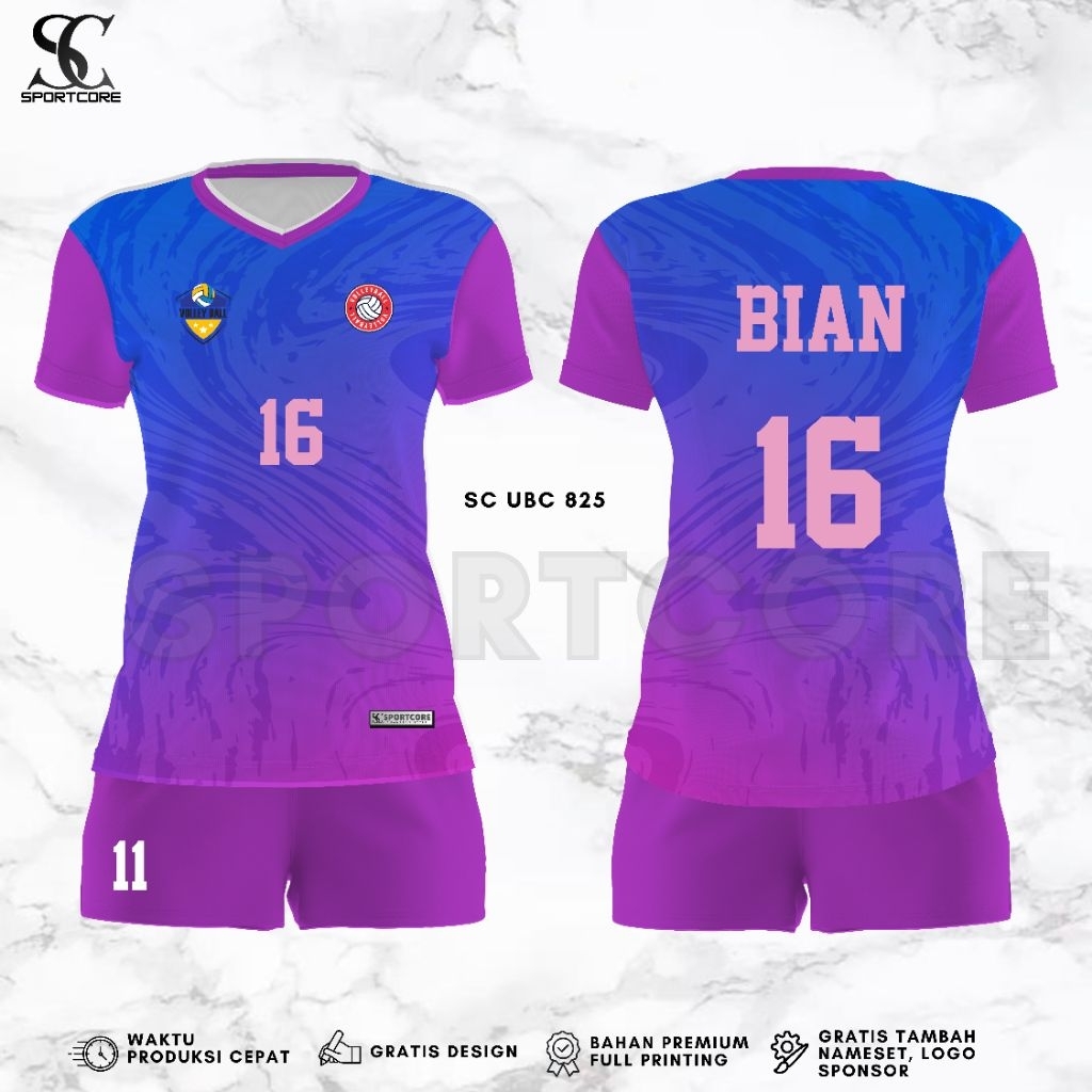 Jersey Voli Cewek Fullprinting Custom Nama Nomer