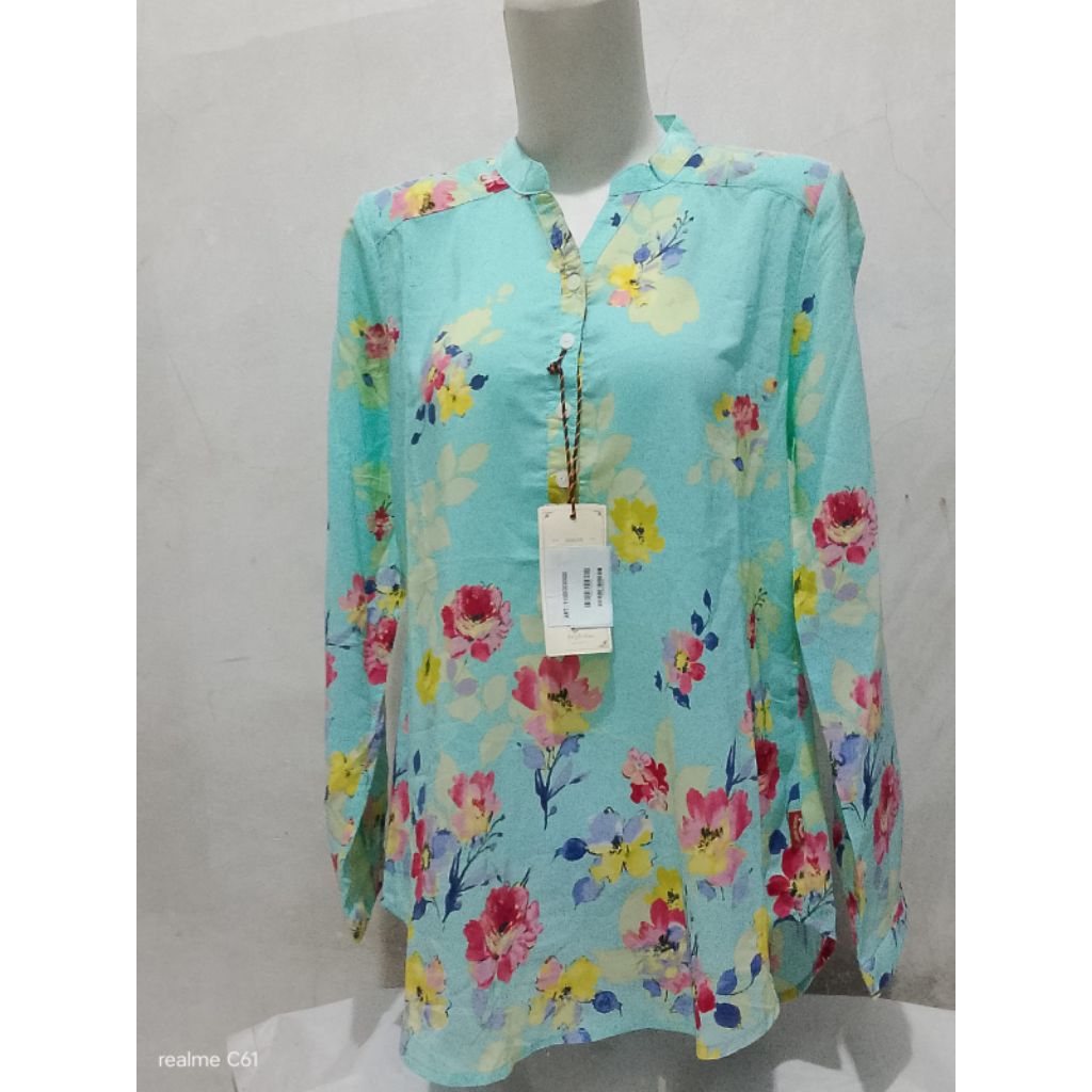 Promo Baju Kemeja Blouse Wanita MPD Emba Lengan Panjang Flow Turquoise Size M, L