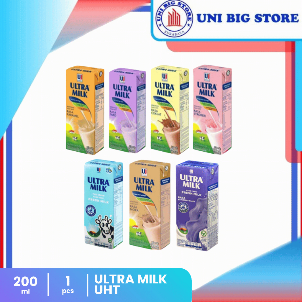 Susu Ultra Milk UHT 200 ml Full cream - Taro - Strawberry - Coklat - Caramel