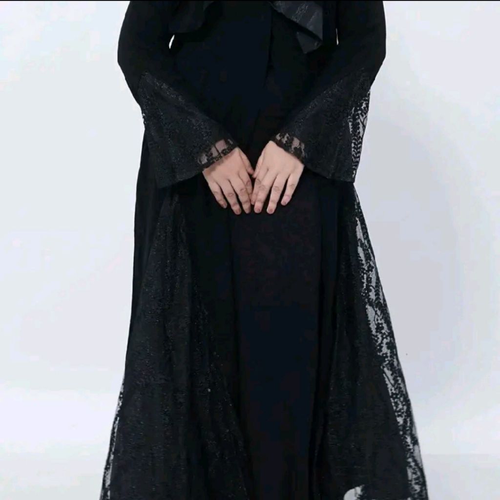 Abaya Nawal Byjironah abaya hitam 2in1  kombinasi brokat.