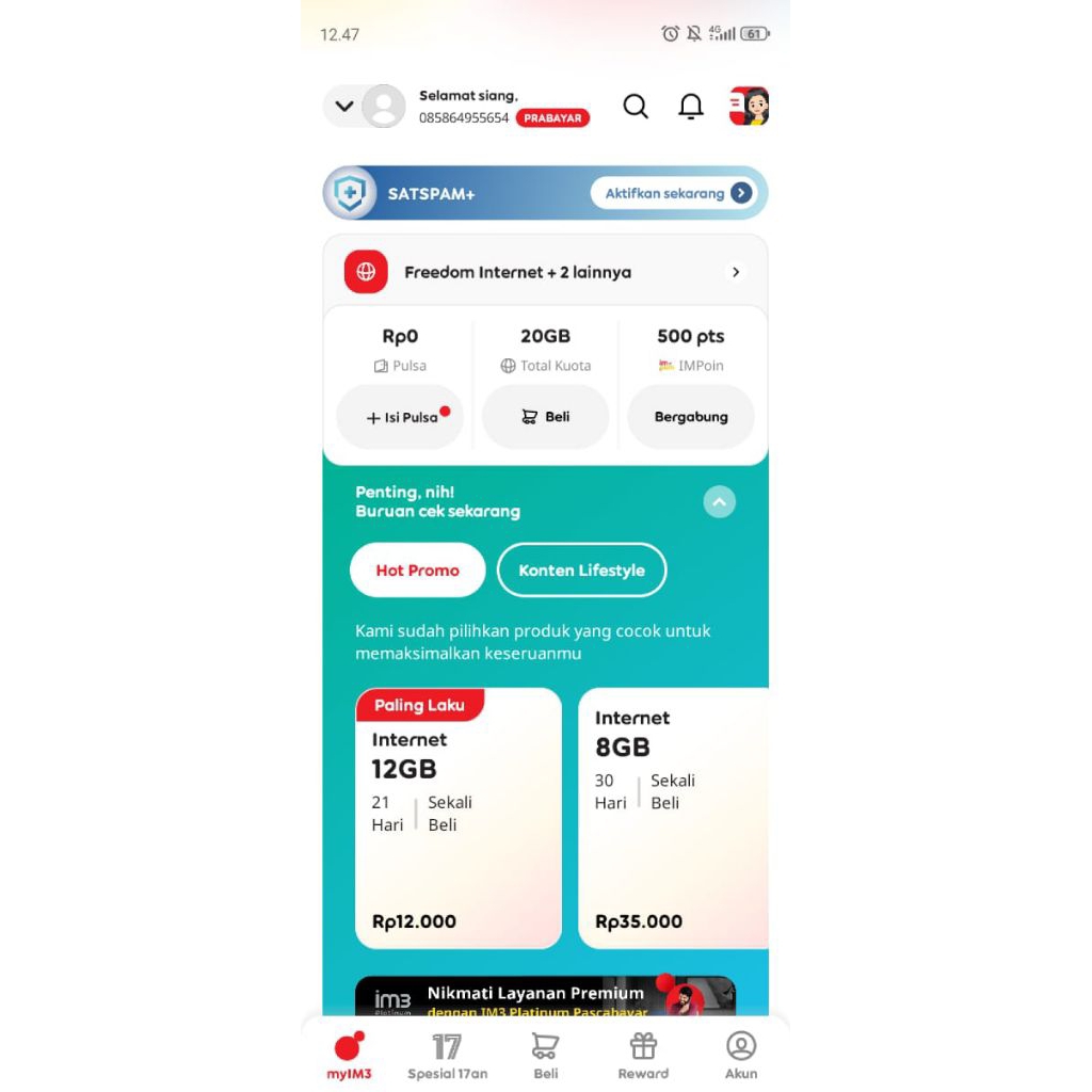Kartu Kuota Indosat Im3 20GB